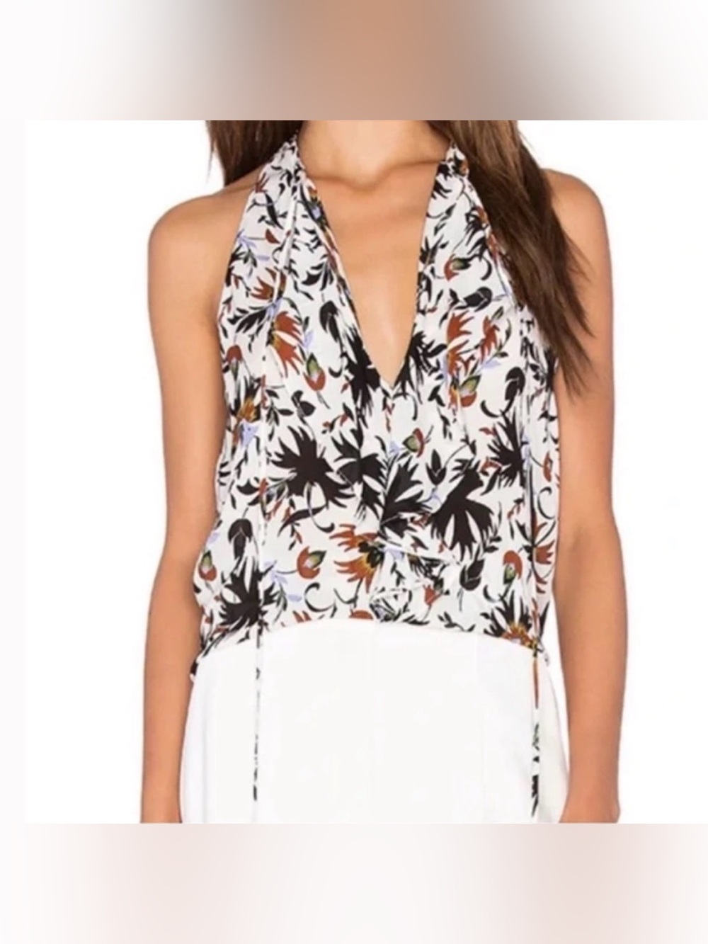 A.L.C. Steele Floral Tie Neck Sleeveless 100% Silk Blouse Size 6